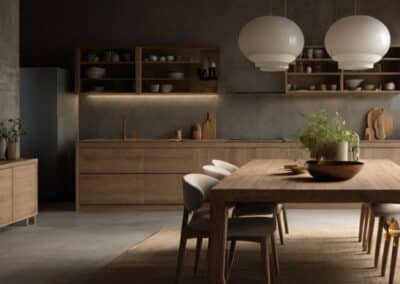 modern minimalist wabi sabi kitchen interior design idea